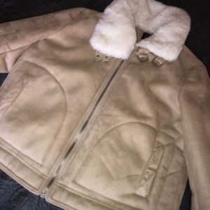 Cropped Faux Suede Aviator Jacket